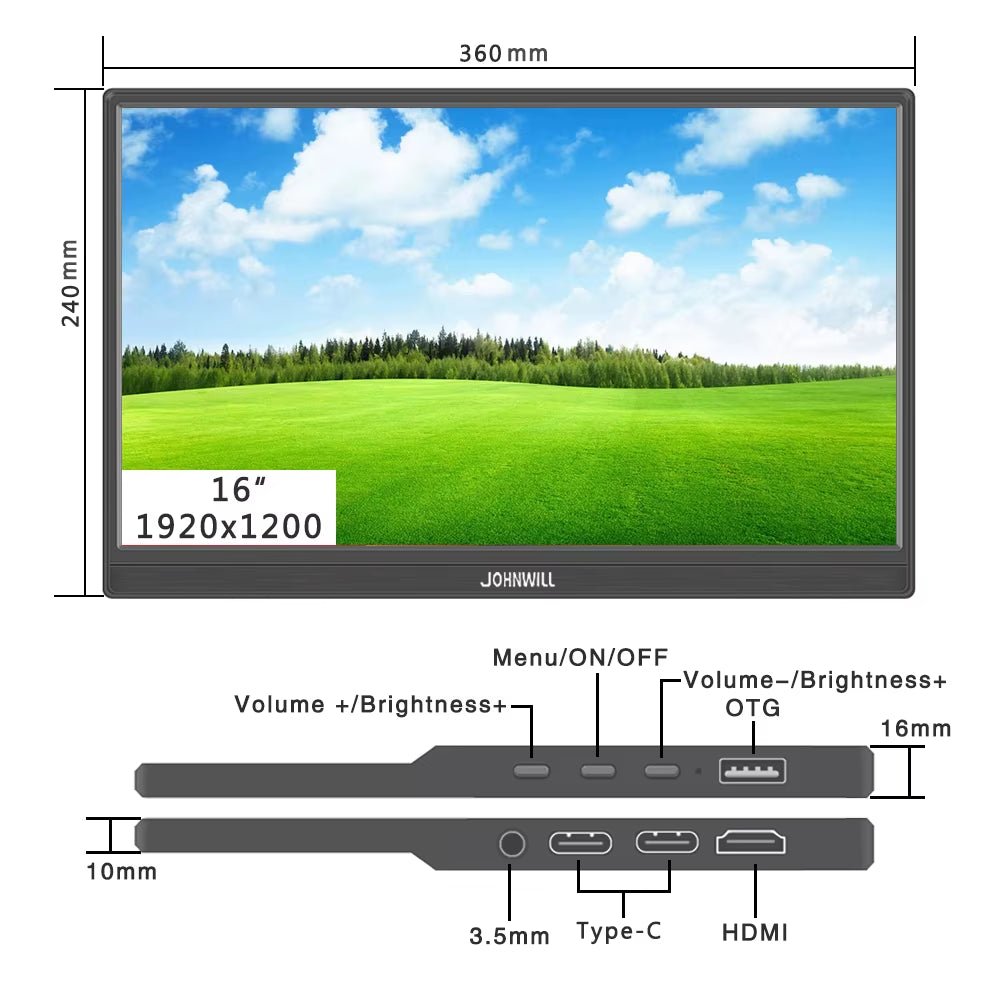 Portable Monitor 14"/16" 1920X1200 IPS Panel 16:10 Touchscreen Travel Display Type-C HDMI Compatible with Laptop Switch Xbox