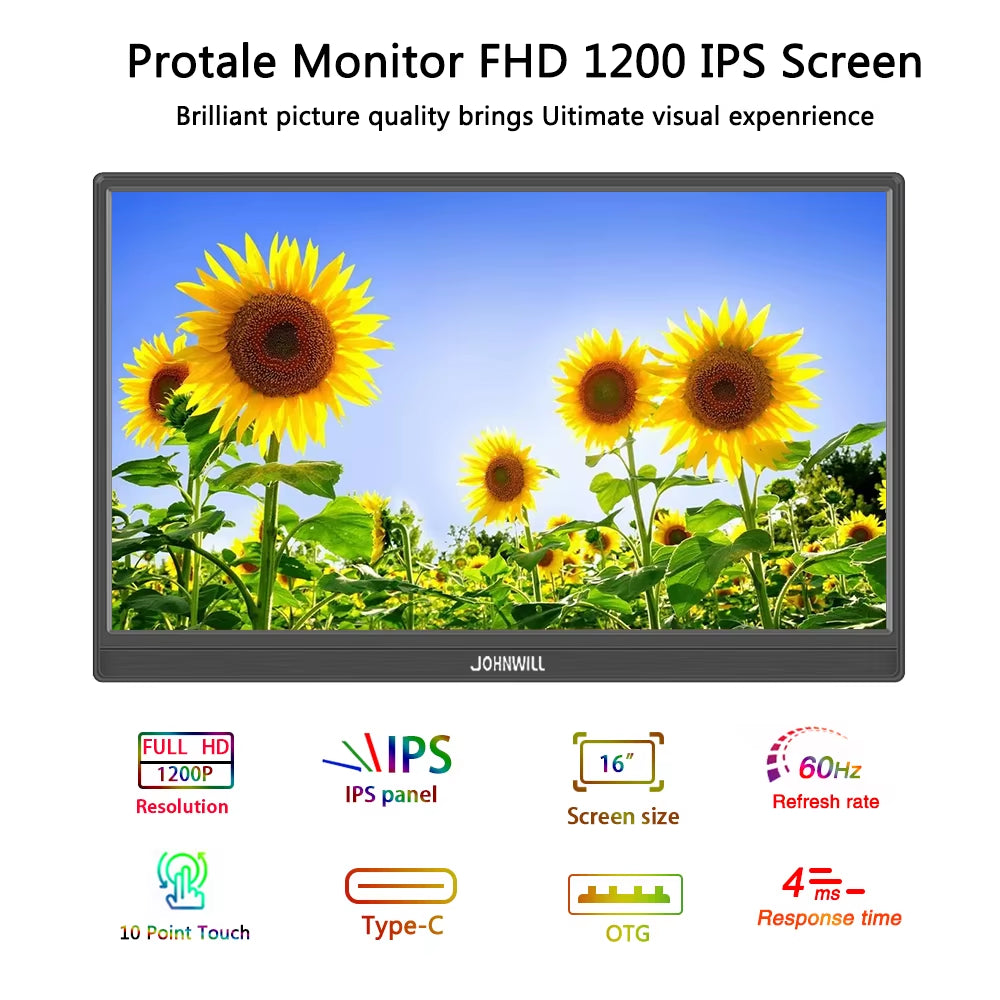 Portable Monitor 14"/16" 1920X1200 IPS Panel 16:10 Touchscreen Travel Display Type-C HDMI Compatible with Laptop Switch Xbox