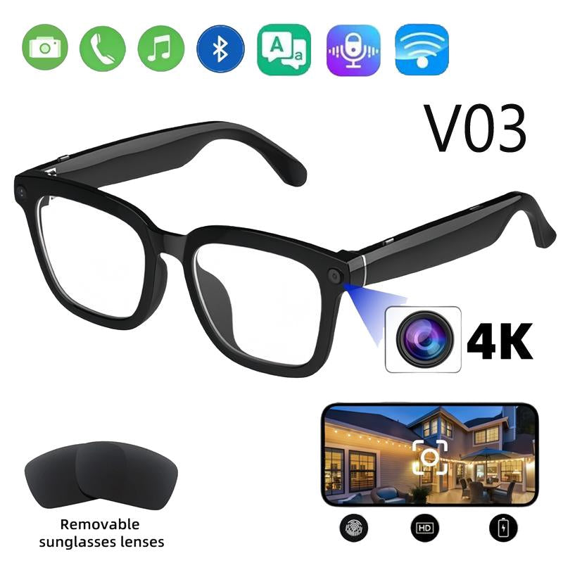 Smart Glasses Camera V3,Ai Shooting Smart Glasses Office Assistant Voice Assistant Picture Recording Identify Objects ENC Noise Reduction Sunglasses,Meta Glasses，Smart Wireless Bluetooth Glasses Wearable Black