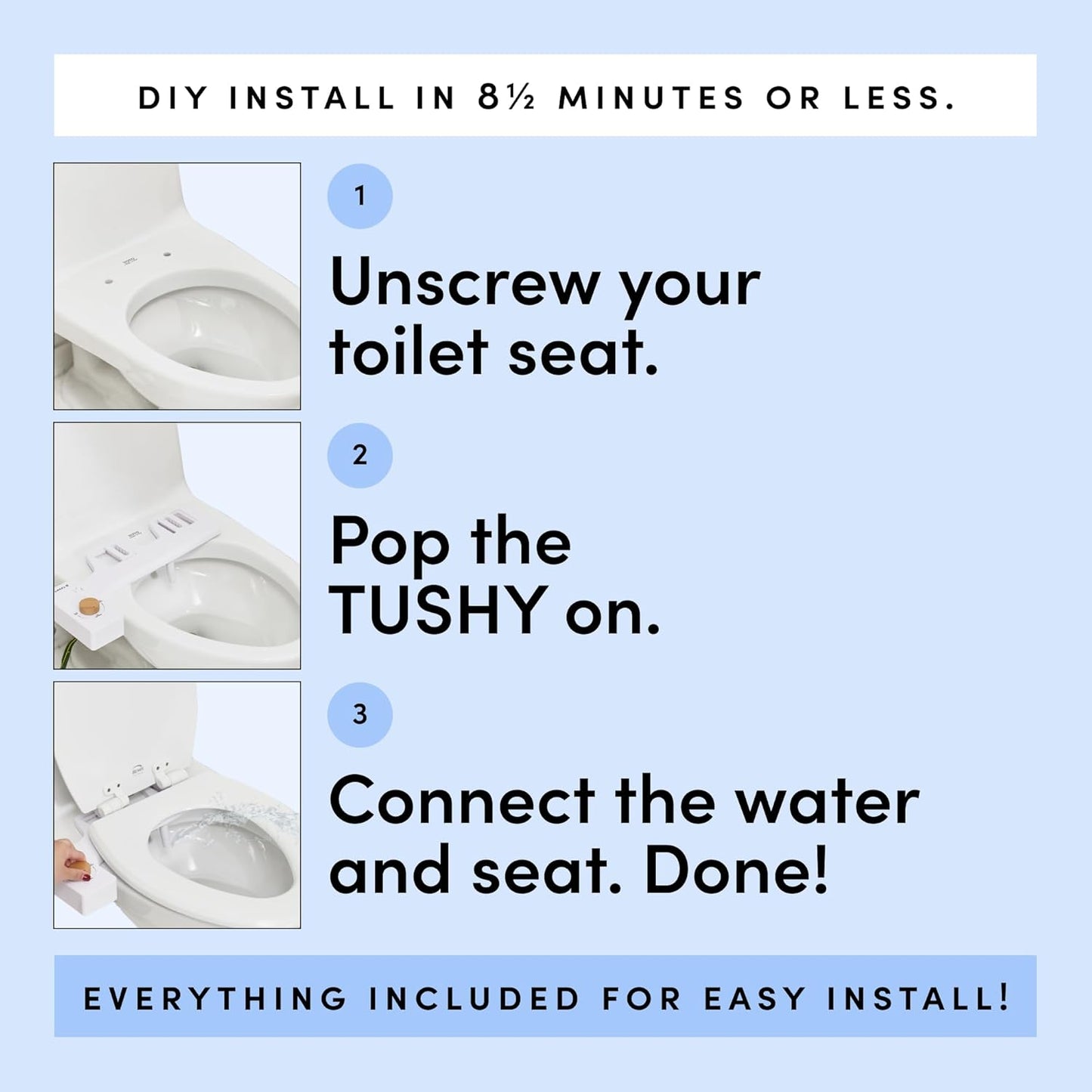 TUSHY Basic 2.0 Bidet Toilet Seat Attachment | a Non-Electric Self Cleaning Water Sprayer W/Adjustable Water Pressure Nozzle, Angle Control & Easy Home Installation (White/Bamboo)