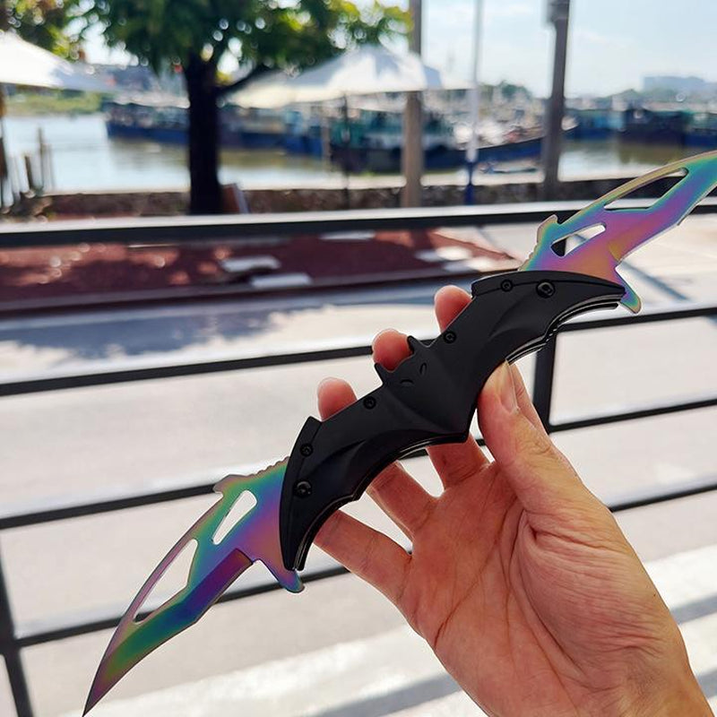 Bat Folding Knife for Camping Twin Blade Cool Gift for Boy Man Cosplayers