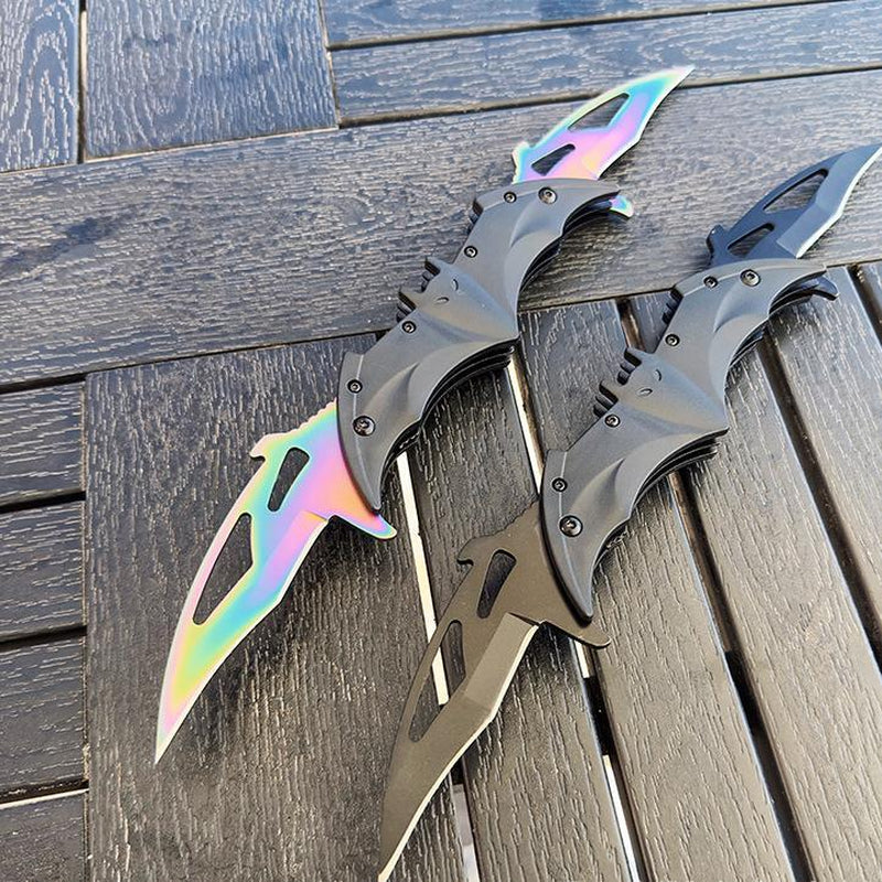 Bat Folding Knife for Camping Twin Blade Cool Gift for Boy Man Cosplayers