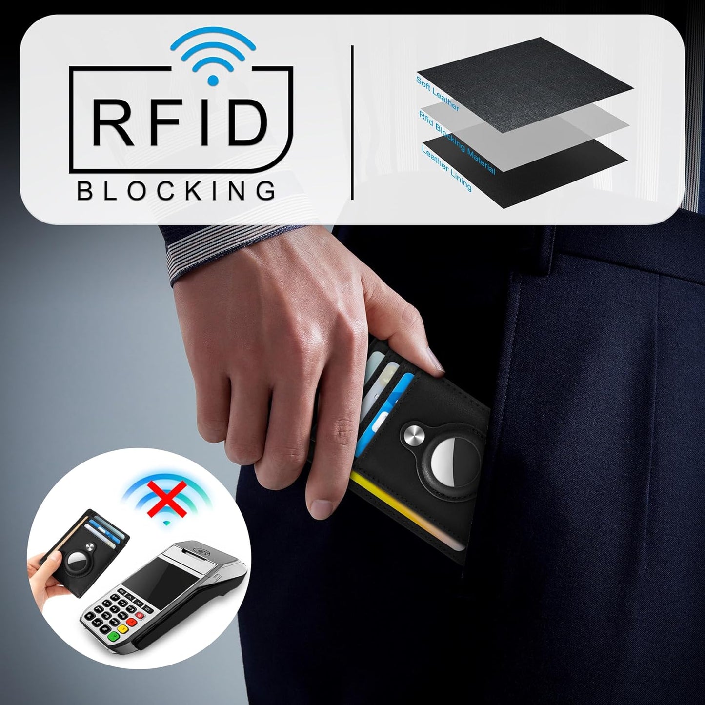 Hawanik Slim Minimalist Front Pocket Air Tag Wallet, RFID Blocking Card Holder Wallet with Airtag Holder